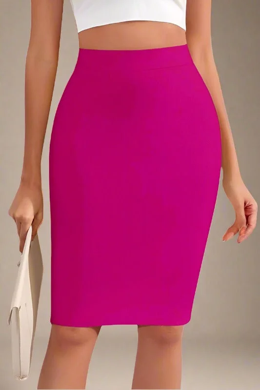 Pencil High Waist Bandage Knee Length Skirt - Magenta Pink cashmere skirt fine