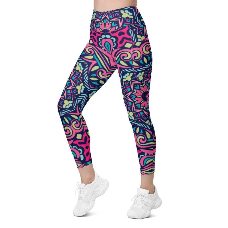 Colorful Mandala Leggings with pockets Stylish Compression Fit Leggings