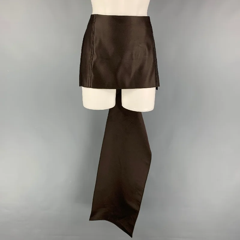 PRADA Size 4 Brown Double Satin Silk Mini Skirt leather skirt sleek