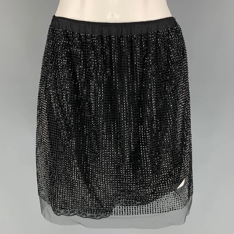 PRADA Size 6 Black Nylon Crystal Tulle Mini Skirt denim skirt classic