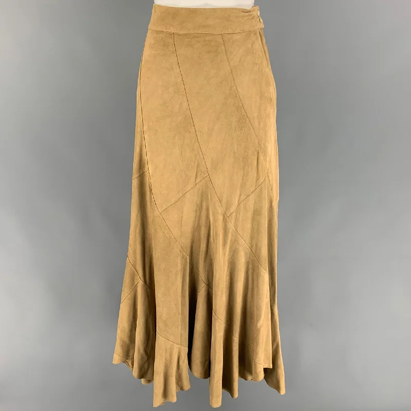 RALPH LAUREN Blue Label Size 6 Tan Suede Long Skirt corduroy skirt durable