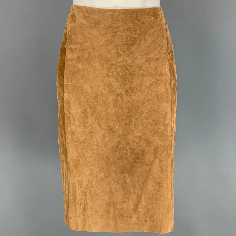 RALPH LAUREN Collection Size 6 Tan Suede  Pencil Below Knee Skirt cashmere skirt rich