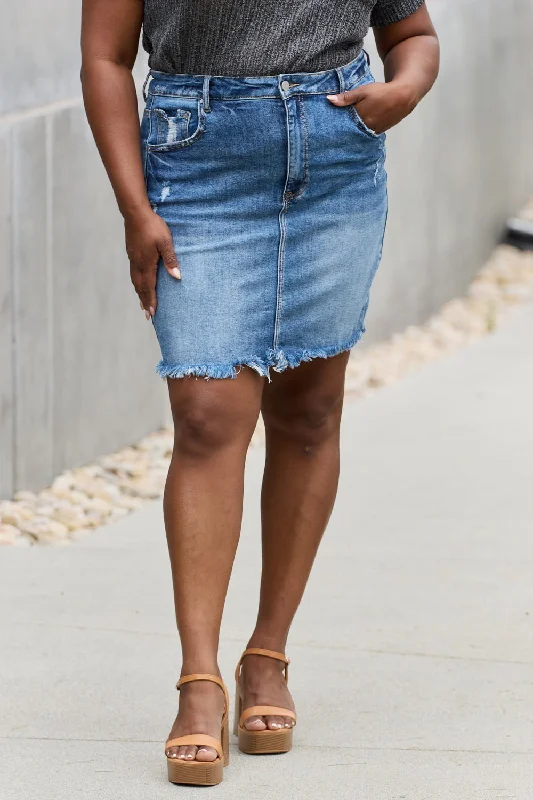 RISEN Amelia Full Size Denim Mini Skirt velvet skirt luxurious