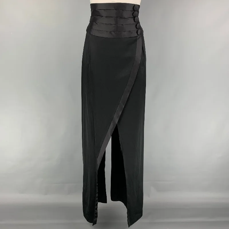 RONALD VAN DER KEMP Size 2 Black Satin High Waisted Skirt pencil skirt chic