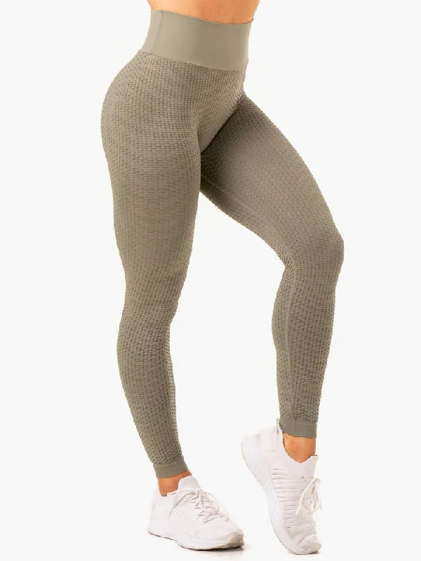 Ryderwear | Honeycomb Scrunch Seamless Leggings - Khaki Trendy Fitness Leggings