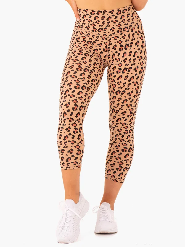 Ryderwear | Hybrid 7/8 Leggings - Tan Leopard Elegant Animal Print Leggings