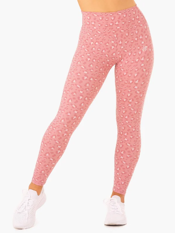 Ryderwear | Hybrid Full Length Leggings - Pink Leopard Stylish Everyday Leggings