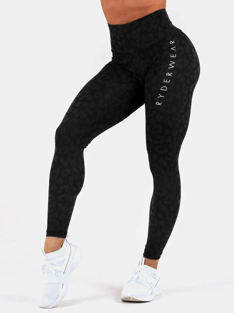 Ryderwear | Instinct Scrunch Bum Leggings - Black Leopard Chic Printed Yoga Pants