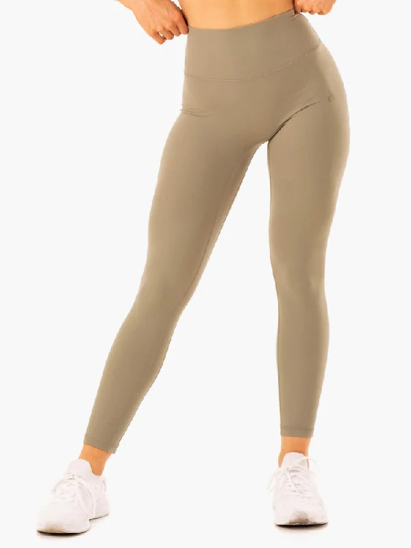 Ryderwear | NKD Refine High Waisted Leggings - Khaki Fashionable Smooth Fit Leggings