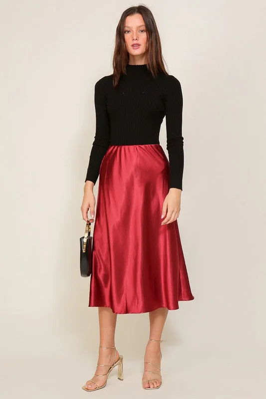 Lux Satin Midi Flare Skirt leather skirt sleek