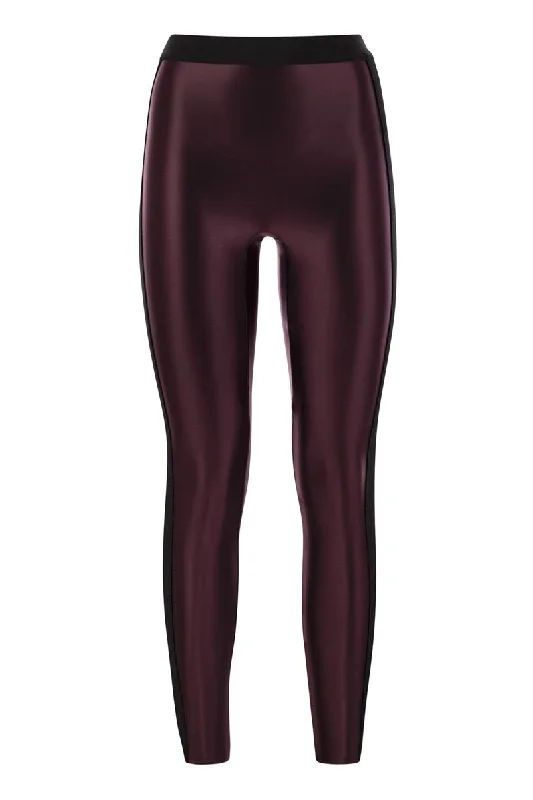 Shiny lycra leggings with logoed elastic band Comfortable Leggings with Pockets