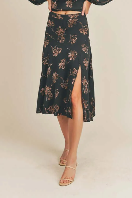 Side Slit Floral Print Skirt breathable skirt fabric