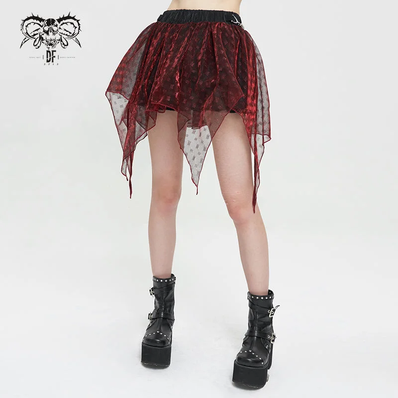 SKT15502 black and red nifty short punk skirt leather skirt sleek