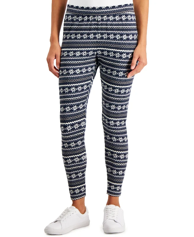 Style & Co Womens Fair Isle Print Fleece Leggings Trendy Color Block Leggings