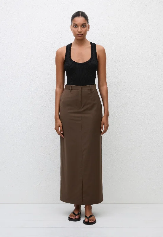 Relaxed Tailored Skirt - Coffee asymmetrical skirt cut