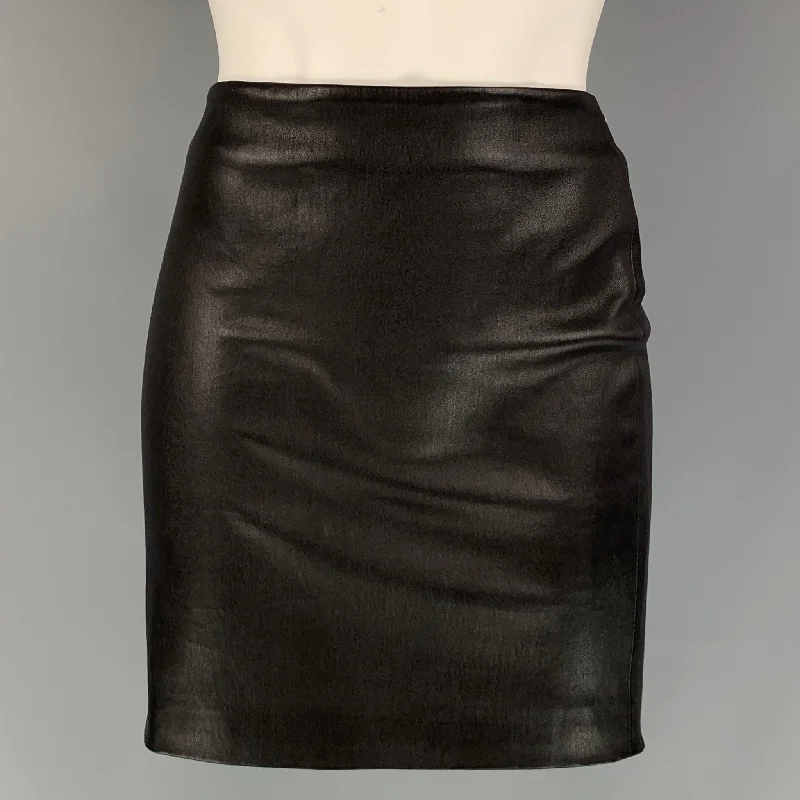 THE ROW Size 4 Black Leather Stretch Mini Skirt silk skirt lustrous