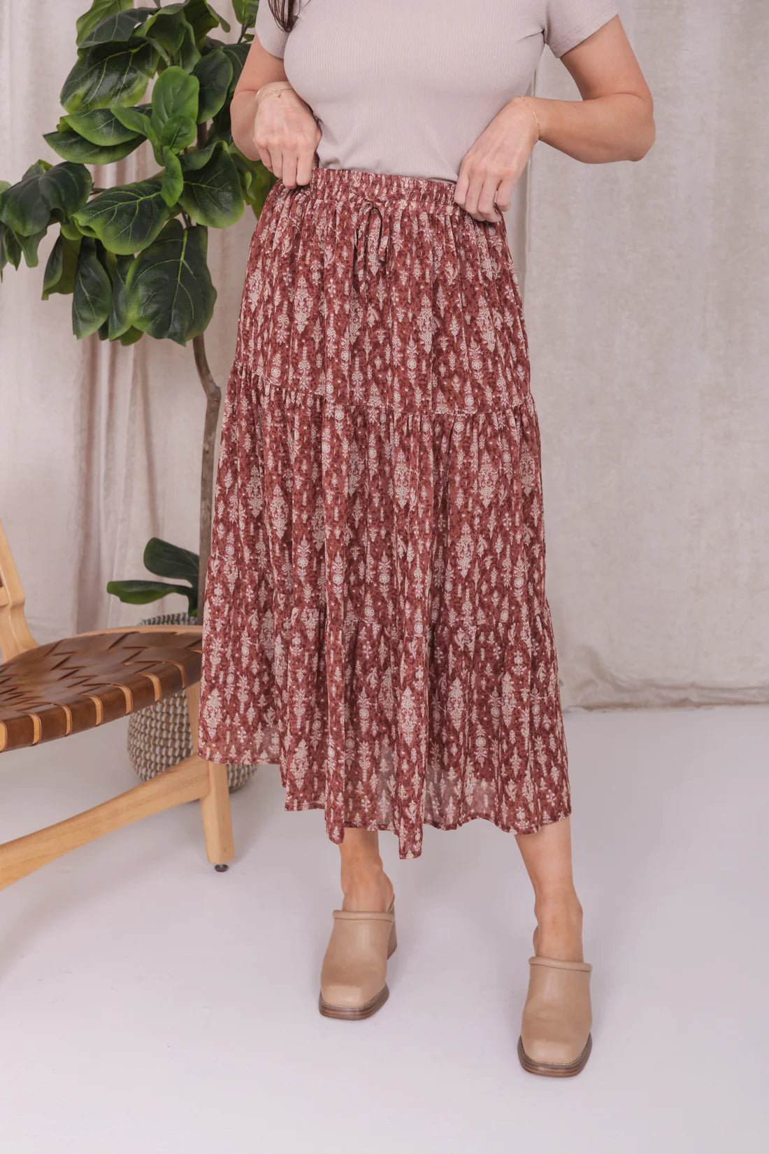 Tiered Maxi Skirt in Floral Damask - Final Sale casual skirt length