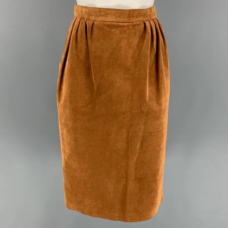 Vintage HERMES Size 8 Tan Suede Pigskin Pleated Skirt silk skirt elegant