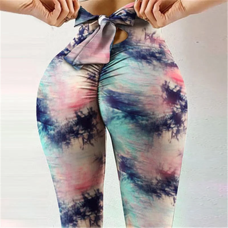 Women Fashion Tight Graphic Printed Bowknot Leggings Trendy Tie-Dye Leggings