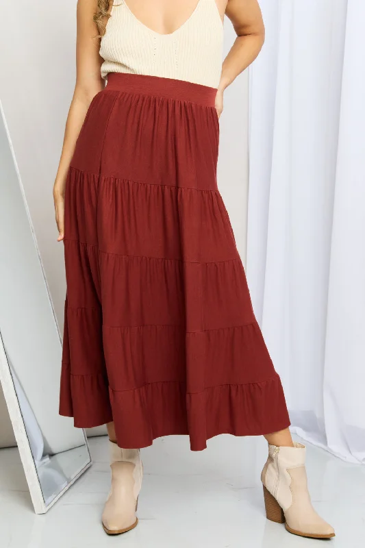 Zenana Full Size Wide Waistband Tiered Midi Skirt linen skirt breathable