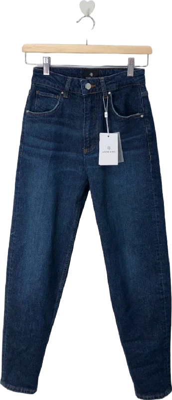 Anine Bing Dark Blue High-Waisted Jeans  Size UK 6 Stylish Tapered Fit Jeans