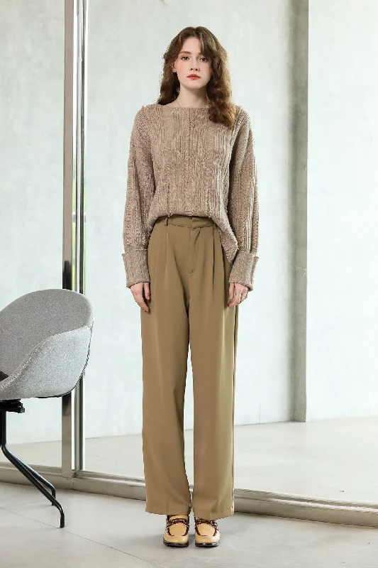 Fangyan | Ellee Khaki Round Cashmere Sweater Mesh Sweater Canvas Denim