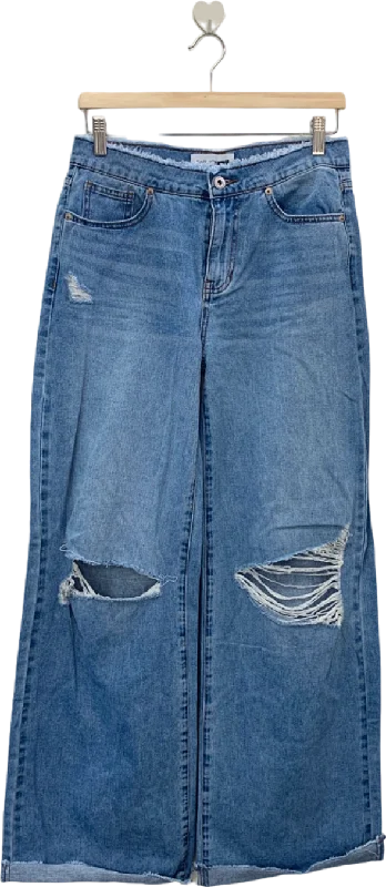 Fashion Nova Blue Distressed Wide Leg Jeans W1 Chic Ripped Jeans