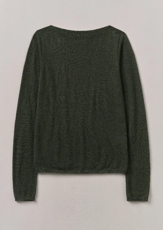 Fine Wool Cashmere Sweater | Green Olive Solid Print Embellished