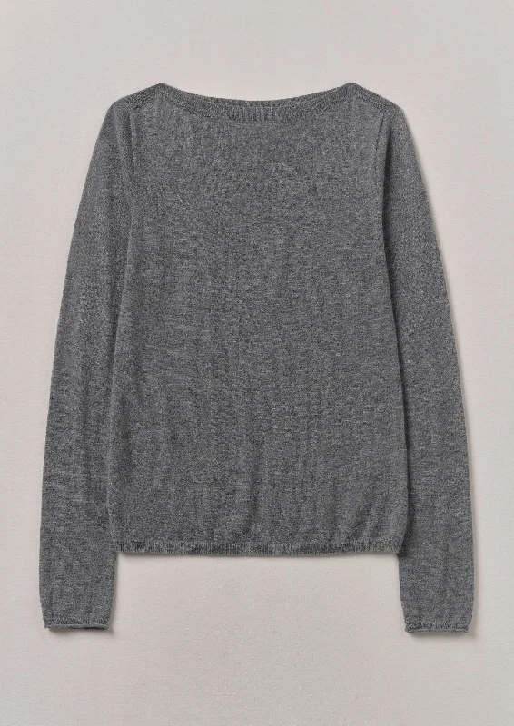 Fine Wool Cashmere Sweater | Grey Melange Lace Blend Ribbed Blend Corduroy Blend