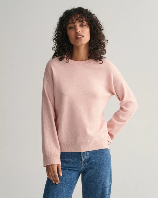 Gant Womens Lambswool Crew Neck Sweater - Pink Chenille Fabric Brocade Fabric Lace Fabric