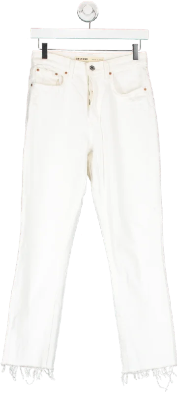 grlfrnd White Karolina High Rise Straight Leg Cropped Jeans W24 Classic Slim Fit Jeans