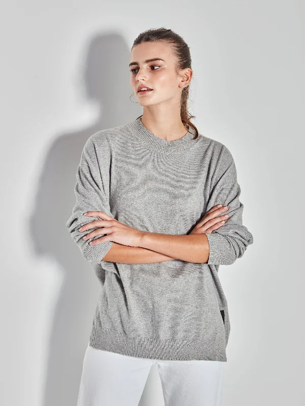 JHL Crew Sweater (Cotton Cashmere) Grey Marle Stretchy Elastic Breathable