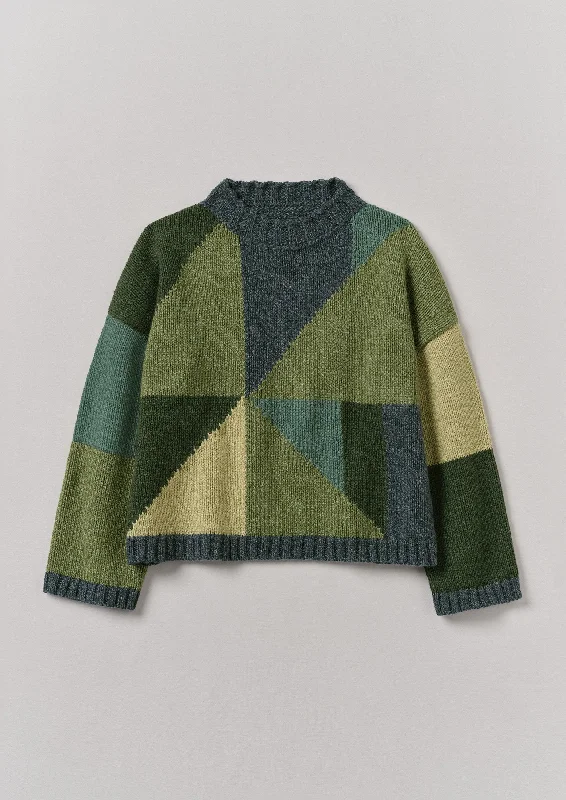 Kite Colour Block Sweater | Green Multi Spandex Blend Rayon Blend Denim Blend