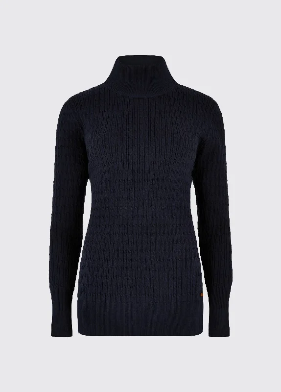 Hacketstown Funnel Neck Sweater - Navy Hooded Sweater Collared Sweater Shawl Collar