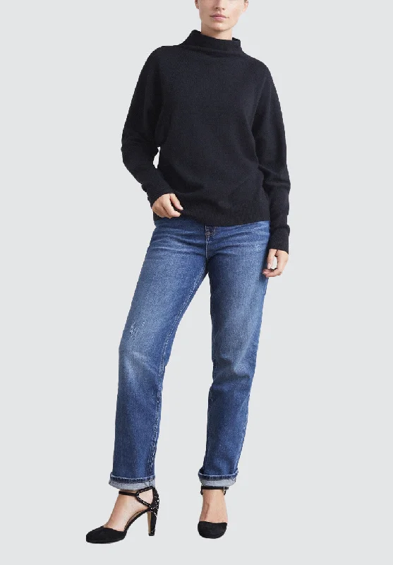 Lofty Cashmere Batwing Sweater | Black Real Fur Shearling Chenille