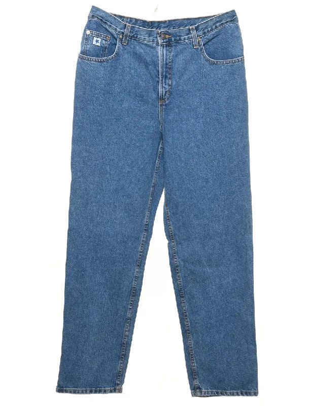 Medium Wash Tapered Jeans - W32 L30 Chic Double Waistband Jeans