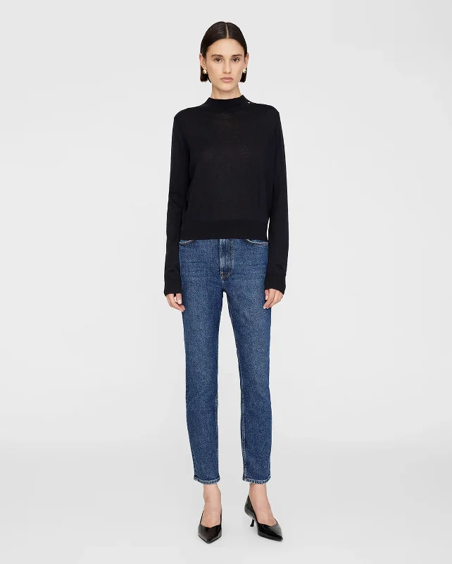 MONIQUE LONG SLEEVE SWEATER / BLACK Cable Knit Ribbed Knit Lace Knit