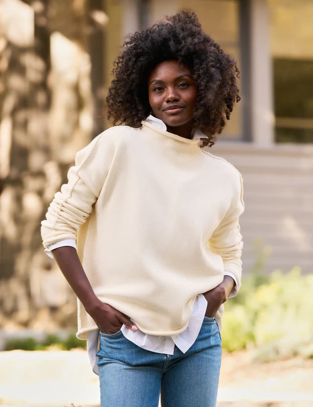 Frank & Eileen Monterey Rolled Funnel Neck Sweater in Cream Terry Blend Velvet Blend Canvas Blend