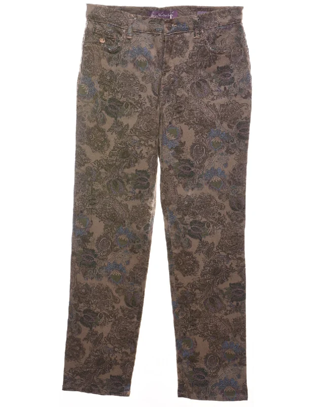 Multi-colour Paisley Design Tapered Jeans - W30 L29 Casual Straight-Leg Jeans