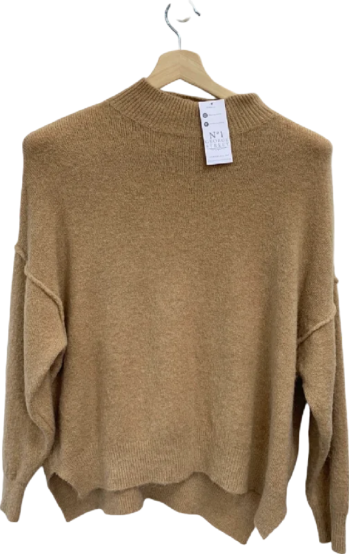 No 1 George Street Camel Oversized Sweater UK M/L Mesh Blend Leather Blend Suede Blend