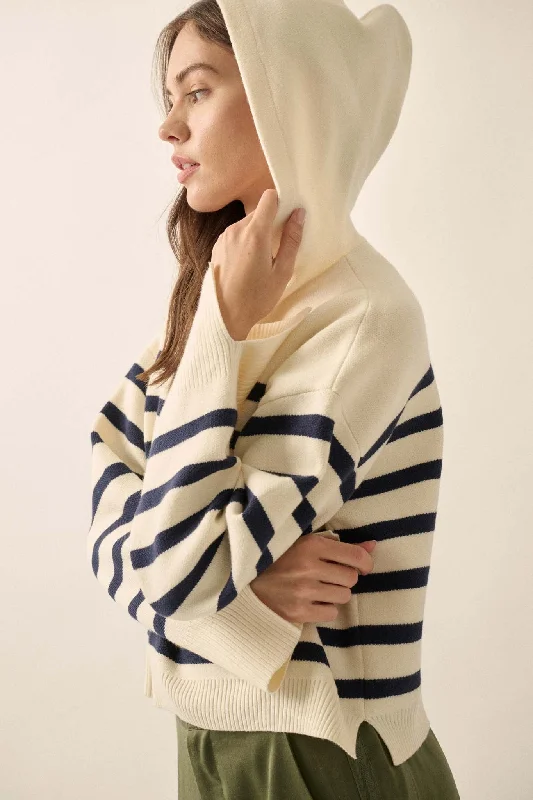 Perfect Storm Nautical-Stripe Hooded Sweater High Neck Crew Neck V-Neck