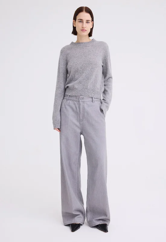 Peter Cashmere Sweater - Mid Grey Marle Lace Blend Ribbed Blend Corduroy Blend