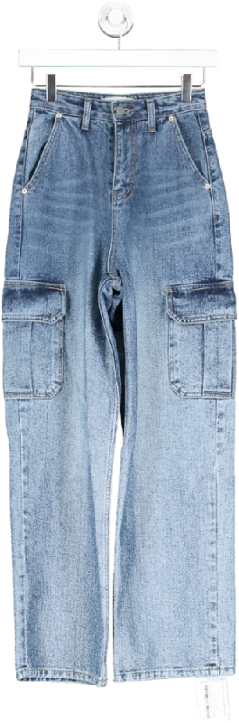 Pixie Market Blue Suna Cargo Pocket Jeans W24 Comfortable Jogger Style Jeans