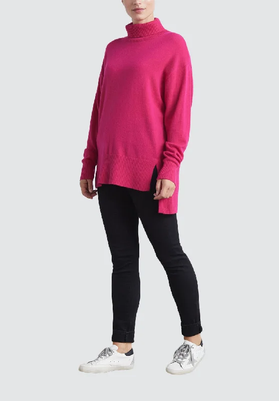 Polo Neck Cashmere Sweater | Cherry Stretchy Elastic Breathable