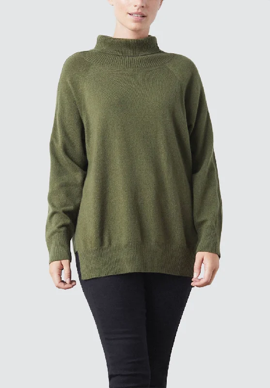 Polo Neck Cashmere Sweater | Khaki Satin Fabric Silk Fabric Chiffon Fabric