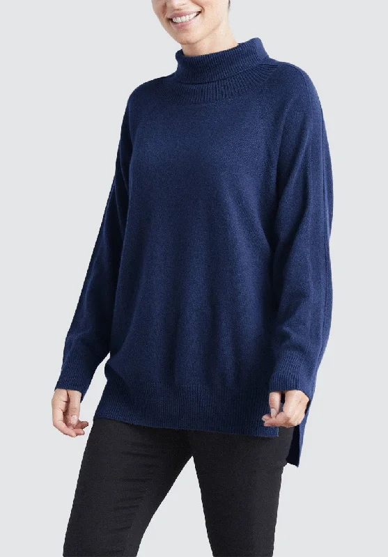 Polo Neck Cashmere Sweater | Midnight Zippered Front Buttoned Front Snap Front