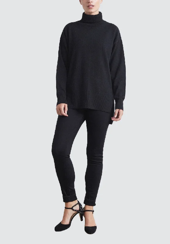 Relaxed Polo Neck Cashmere Sweater | Black Velvet Chenille Corduroy