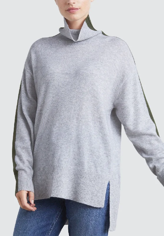 Relaxed Polo Neck Cashmere Sweater | Foggy/Khaki Iron Safe Non-Iron Wrinkle Free