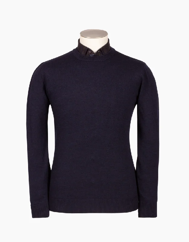 Rembrandt - Naseby Crew Neck Sweater - Navy Cashmere Blend Cotton Blend Poly Blend