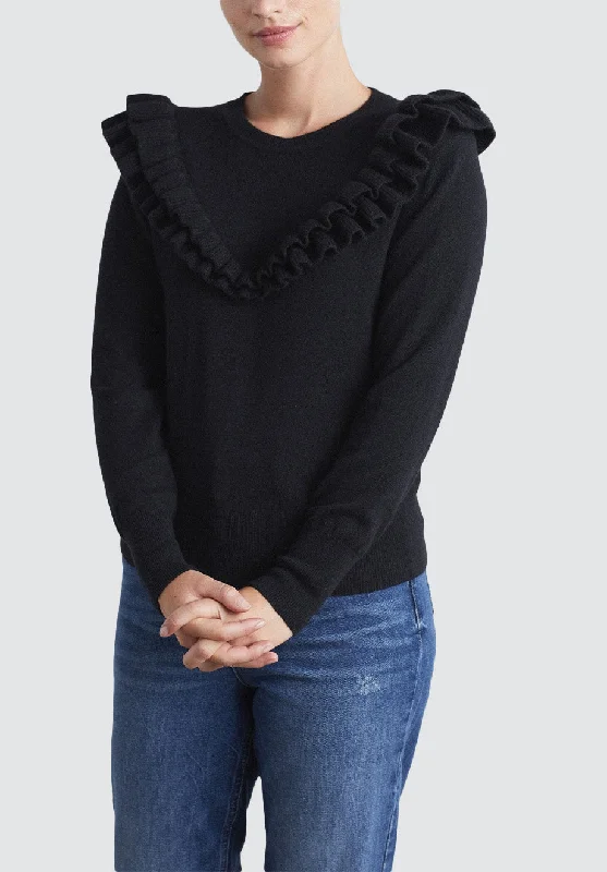 Ruffle Cashmere Sweater | Black Lightweight Heavyweight Midweight